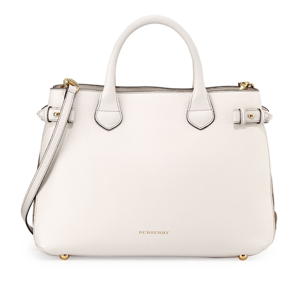 Burberry Leather Check-Panel Satchel Bag